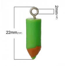 2 Breloques Crayons Vert 18x5mm
