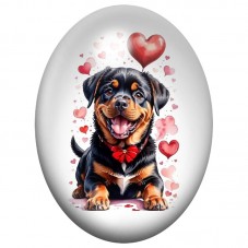 Cabochon en Verre Illustré Chiot Rottweiler au Ballon Cœur 13x18, 18x25 ou 30x40mm pour la Création de Bijoux Fantaisie - DIY