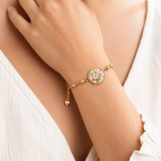 Support Bracelet en Acier Inoxydable Doré avec Perles pour Cabochon 20mm
