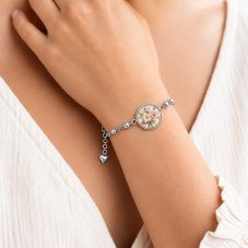 Support Bracelet en Acier Inoxydable Argenté avec Perles pour Cabochon 20mm