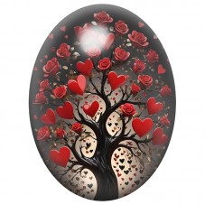 Cabochon en Verre Illustré Arbre aux Roses et Cœurs Rouges 13x18, 18x25 ou 30x40mm pour la Création de Bijoux Fantaisie - DIY