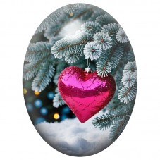 Cabochon en Verre Illustré Boule de Noël Cœur Rose sous le Sapin 13x18, 18x25 ou 30x40mm pour la Création de Bijoux Fantaisie - 