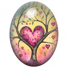 Cabochon en Verre Illustré Arbre au Cœur Fleuri 13x18, 18x25 ou 30x40mm pour la Création de Bijoux Fantaisie - DIY