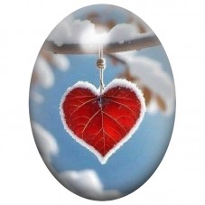 Cabochon en Verre Illustré Feuille Rouge Givrée en Forme de Cœur 13x18, 18x25 ou 30x40mm pour la Création de Bijoux Fantaisie - 