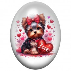 Cabochon en Verre Illustré Chien Yorkshire au Cœur Love 13x18, 18x25 ou 30x40mm pour la Création de Bijoux Fantaisie - DIY