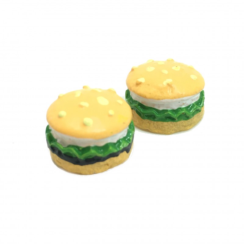 2 Cabochons Hamburger Miniature 12mm
