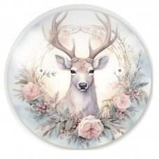 Cabochon en Verre Illustré Cerf Blanc aux Fleurs 12 à 25mm pour la Création de Bijoux Fantaisie - DIY