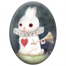 Cabochon en Verre Illustré Lapin Blanc Héraut au Cœur Rouge 13x18, 18x25 ou 30x40mm pour la Création de Bijoux Fantaisie - DIY