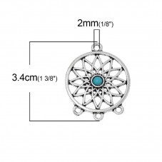 2 Connecteurs Attrape Rêve Dreamcatcher Argenté 33x27mm