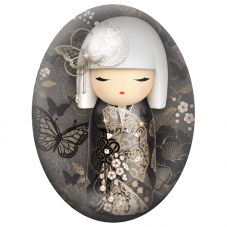 Cabochon en Verre Illustré Kokeshi Noire et Or aux Papillons 13x18, 18x25 ou 30x40mm pour la Création de Bijoux Fantaisie - DIY