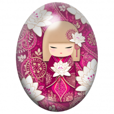 Cabochon en Verre Illustré Kokeshi Fuchsia aux Lotus Blancs 13x18, 18x25 ou 30x40mm pour la Création de Bijoux Fantaisie - DIY