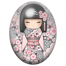 Cabochon en Verre Illustré Kokeshi Rose aux Fleurs de Cerisier 13x18, 18x25 ou 30x40mm pour la Création de Bijoux Fantaisie