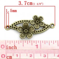 2 Connecteurs Fleur Bronze 3,7x1,5cm