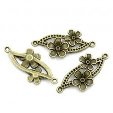 2 Connecteurs Fleur Bronze 3,7x1,5cm