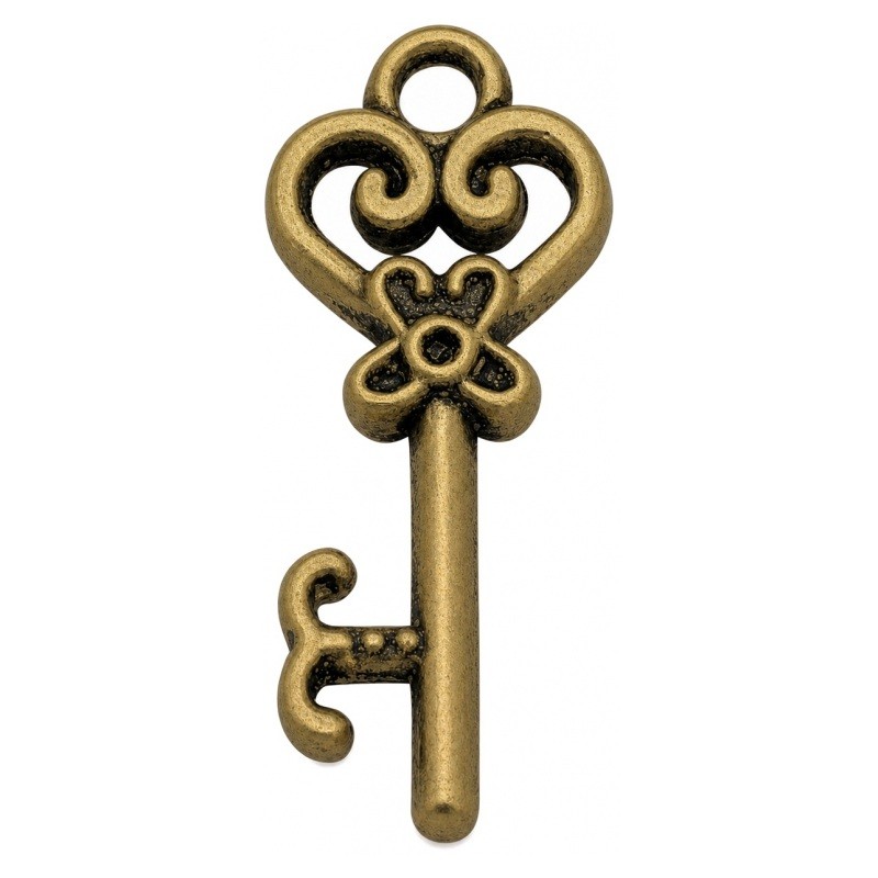 4 Breloques Clé Bronze Thème Alice au Pays des Merveilles 21x9mm