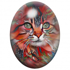 Cabochon en Verre Illustré Visage de Chat aux Couleurs Flamboyantes 13x18, 18x25 ou 30x40mm pour la Création de Bijoux Fantaisie