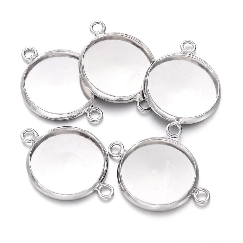 4 Supports Connecteurs Argentés pour Cabochon 14mm