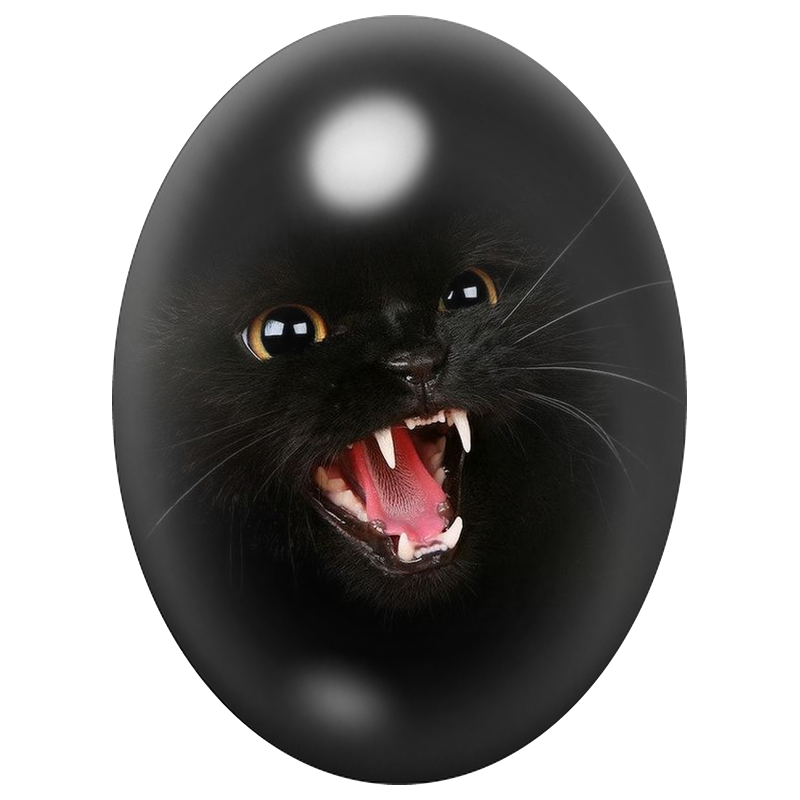 Cabochon en Verre Illustré Chat Noir aux Crocs Apparents 13x18, 18x25 ou 30x40mm