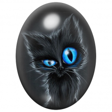 Cabochon en Verre Illustré Chaton Noir aux Grands Yeux Bleus 13x18, 18x25 ou 30x40mm pour la Création de Bijoux Fantaisie - DIY