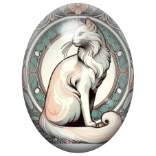 Cabochon en Verre Illustré Chat Blanc Art Nouveau 13x18, 18x25 ou 30x40mm pour la Création de Bijoux Fantaisie - DIY