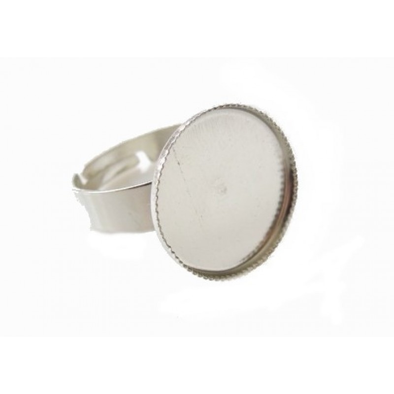 2 Supports Bagues Ajustables Argentés pour Cabochon 16mm
