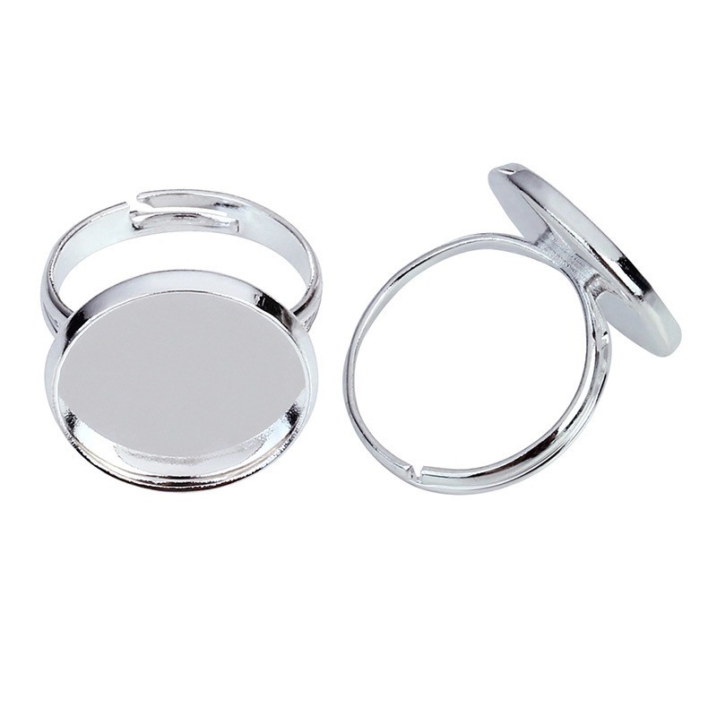 2 Supports Bagues Ajustables Argentés pour Cabochon 16mm
