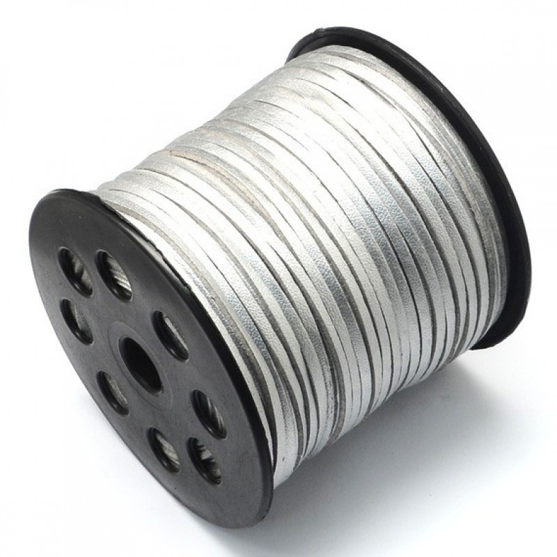 1 Mètre de Cordon Suédine Effet Cuir Brillant Argenté 3mm