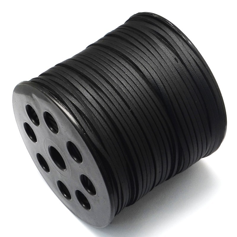 1 Mètre de Cordon Suédine Effet Cuir Brillant Noir 3mm