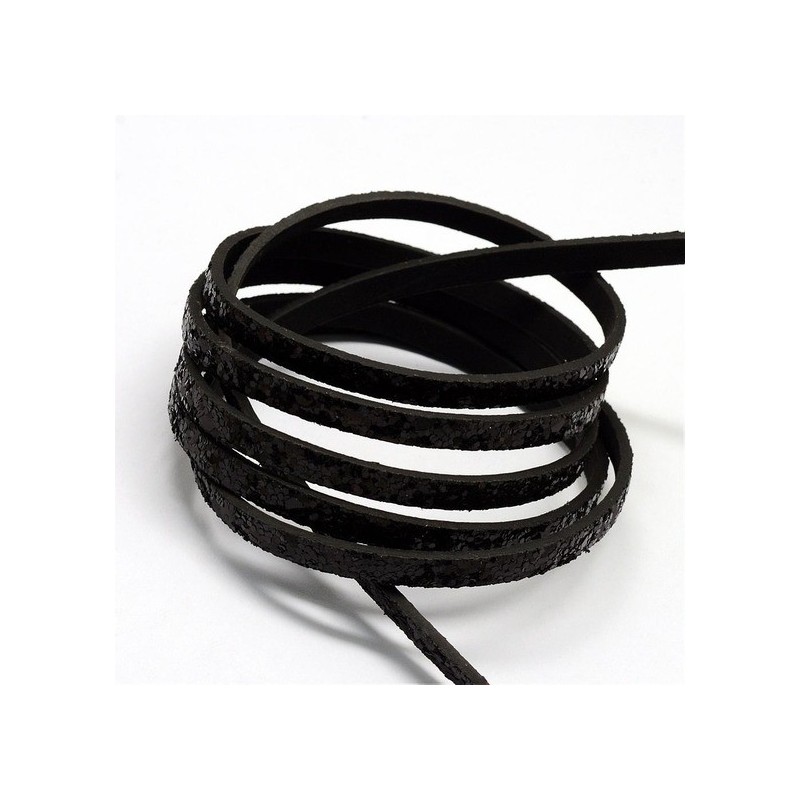 1 Mètre de Cordon Imitation Cuir Pailleté Noir 5mm