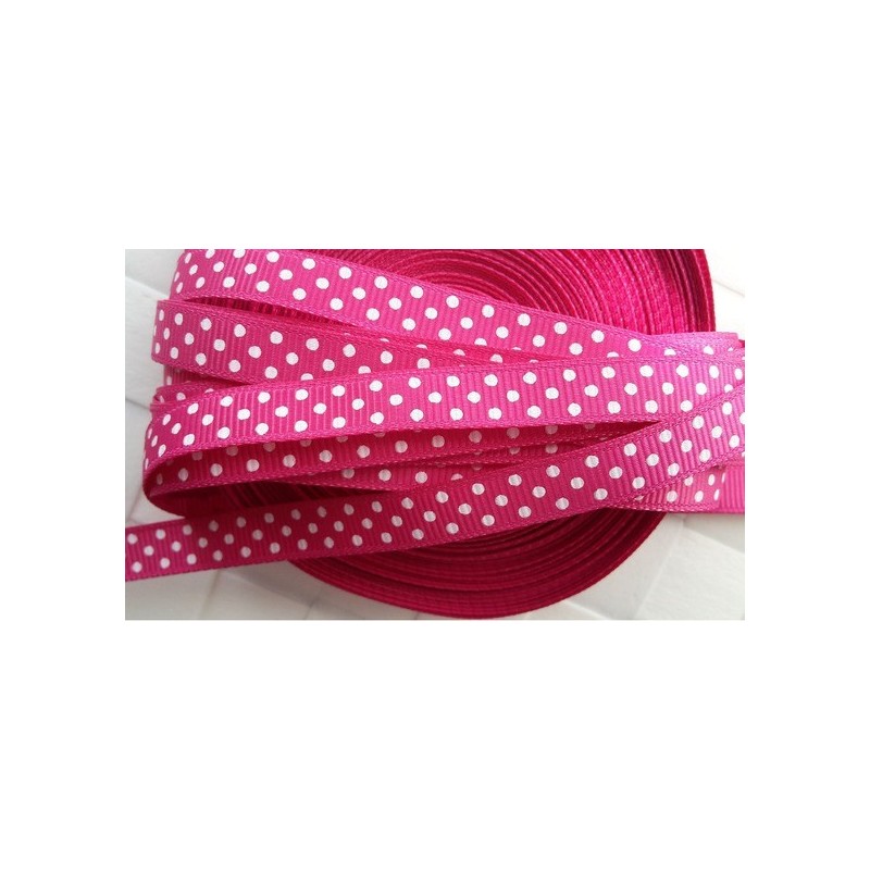 2 Mètres de Ruban Satin Fuchsia à Pois Blanc 9mm