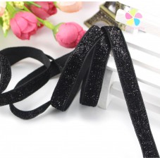 1 Mètre de Ruban Velours Pailleté Noir 10mm