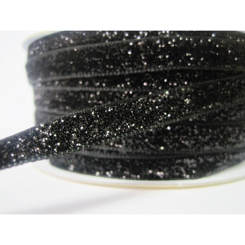 1 Mètre de Ruban Velours Pailleté Noir 10mm