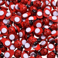 10 Coccinelles Adhésives Miniatures en Bois Peint Déco 13x9mm
