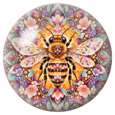 Cabochon en Verre Illustré Mandala Abeille aux Fleurs et Alvéoles 12 à 25mm pour la Création de Bijoux Fantaisie – DIY
