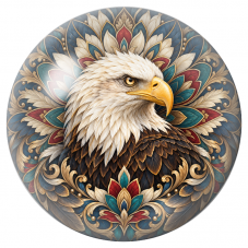 Cabochon en Verre Illustré Mandala Aigle au Plumage Blanc et Brun 12 à 25mm pour la Création de Bijoux Fantaisie – DIY