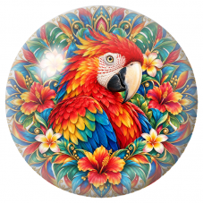 Cabochon en Verre Illustré Mandala Ara aux Fleurs Tropicales 12 à 25mm pour la Création de Bijoux Fantaisie – DIY