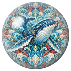 Cabochon en Verre Illustré Mandala Baleine à Bosse et Coraux 12 à 25mm pour la Création de Bijoux Fantaisie – DIY