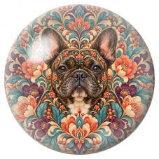Cabochon en Verre Illustré Mandala Bouledogue Français aux Fleurs 12 à 25mm pour la Création de Bijoux Fantaisie – DIY
