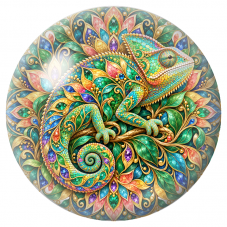 Cabochon en Verre Illustré Mandala Caméléon aux Feuillages Précieux 12 à 25mm pour la Création de Bijoux Fantaisie – DIY