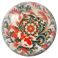 Cabochon en Verre Illustré Mandala Carpe Koï Rouge et Blanche 12 à 25mm pour la Création de Bijoux Fantaisie – DIY