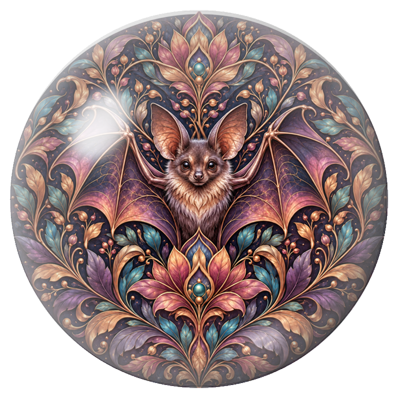 Cabochon en Verre Illustré Mandala Chauve-Souris aux Ailes Pourpres 12 à 25mm
