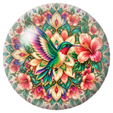 Cabochon en Verre Illustré Mandala Colibri et Hibiscus 12 à 25mm pour la Création de Bijoux Fantaisie – DIY