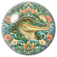 Cabochon en Verre Illustré Mandala Crocodile aux Fleurs Tropicales 12 à 25mm pour la Création de Bijoux Fantaisie – DIY