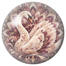 Cabochon en Verre Illustré Mandala Cygne Blanc et Feuillages Pourpres 12 à 25mm pour la Création de Bijoux Fantaisie – DIY