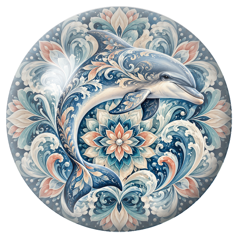 Cabochon en Verre Illustré Mandala Dauphin dans les Vagues 12 à 25mm