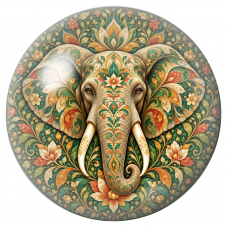 Cabochon en Verre Illustré Mandala Éléphant aux Feuillages Dorés 12 à 25mm pour la Création de Bijoux Fantaisie – DIY