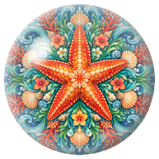 Cabochon en Verre Illustré Mandala Étoile de Mer et Coquillages 12 à 25mm pour la Création de Bijoux Fantaisie – DIY