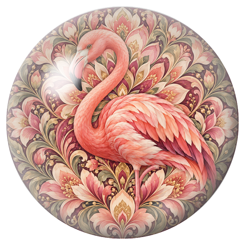 Cabochon en Verre Illustré Mandala Flamant Rose aux Fleurs 12 à 25mm
