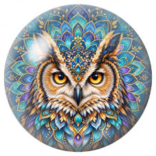 Cabochon en Verre Illustré Mandala Hibou aux Yeux Dorés 12 à 25mm pour la Création de Bijoux Fantaisie – DIY