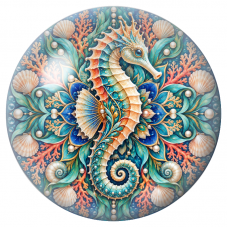 Cabochon en Verre Illustré Mandala Hippocampe et Coquillages 12 à 25mm pour la Création de Bijoux Fantaisie – DIY
